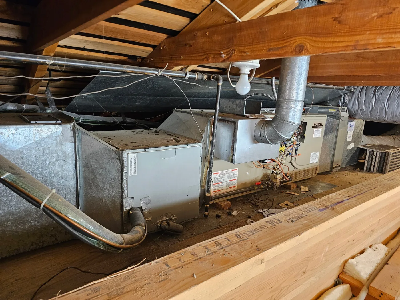 York gas furnace and air handler installation in a Vancouver, WA attic by Imperial Heating and Cooling