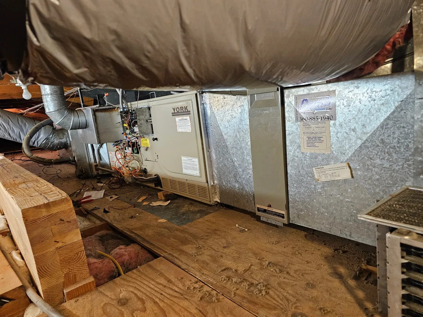 York attic furnace replacement with new ductwork in Vancouver, Washington